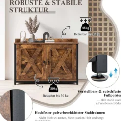 Industrielle Katzentoiletten-Gehäuse mit Doppeltüren & verstellbaren Fußpolstern Braun