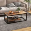 Industrieller Couchtisch mit Ablagefläche & Metallrahmen Rechteckiger Sofatisch Braun