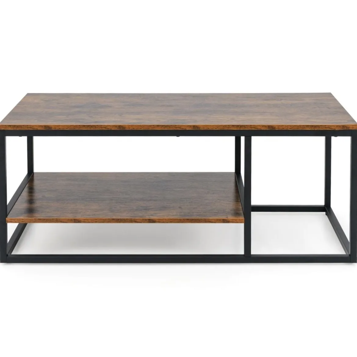 Industrieller Couchtisch mit Ablagefläche & Metallrahmen Rechteckiger Sofatisch Braun