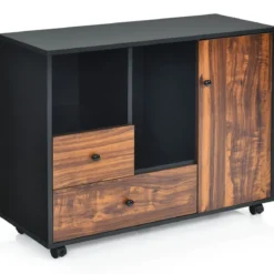 Industrieller rollender Lagerschrank tragbarer Seitenschrank Beistellschrank 90 x 35 x 69,5 cm Braun + Schwarz