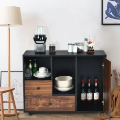 Industrieller rollender Lagerschrank tragbarer Seitenschrank Beistellschrank 90 x 35 x 69,5 cm Braun + Schwarz