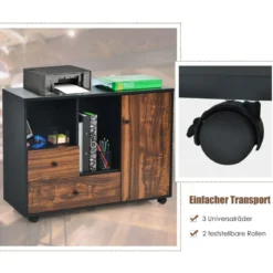 Industrieller rollender Lagerschrank tragbarer Seitenschrank Beistellschrank 90 x 35 x 69,5 cm Braun + Schwarz