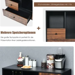 Industrieller rollender Lagerschrank tragbarer Seitenschrank Beistellschrank 90 x 35 x 69,5 cm Braun + Schwarz