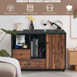 Industrieller rollender Lagerschrank tragbarer Seitenschrank Beistellschrank 90 x 35 x 69,5 cm Braun + Schwarz