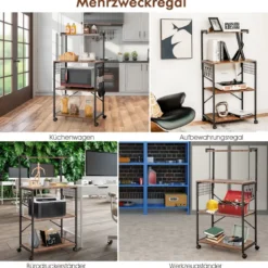 Industrielles Küchenregal 4-Stufiges Lagerregal 60 x 42 x 122 cm Braun