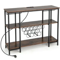 Industrielles Weinregal mit Glashalter & Regalen & Steckdosen für 15 Weinflaschen Weinschrank Braun