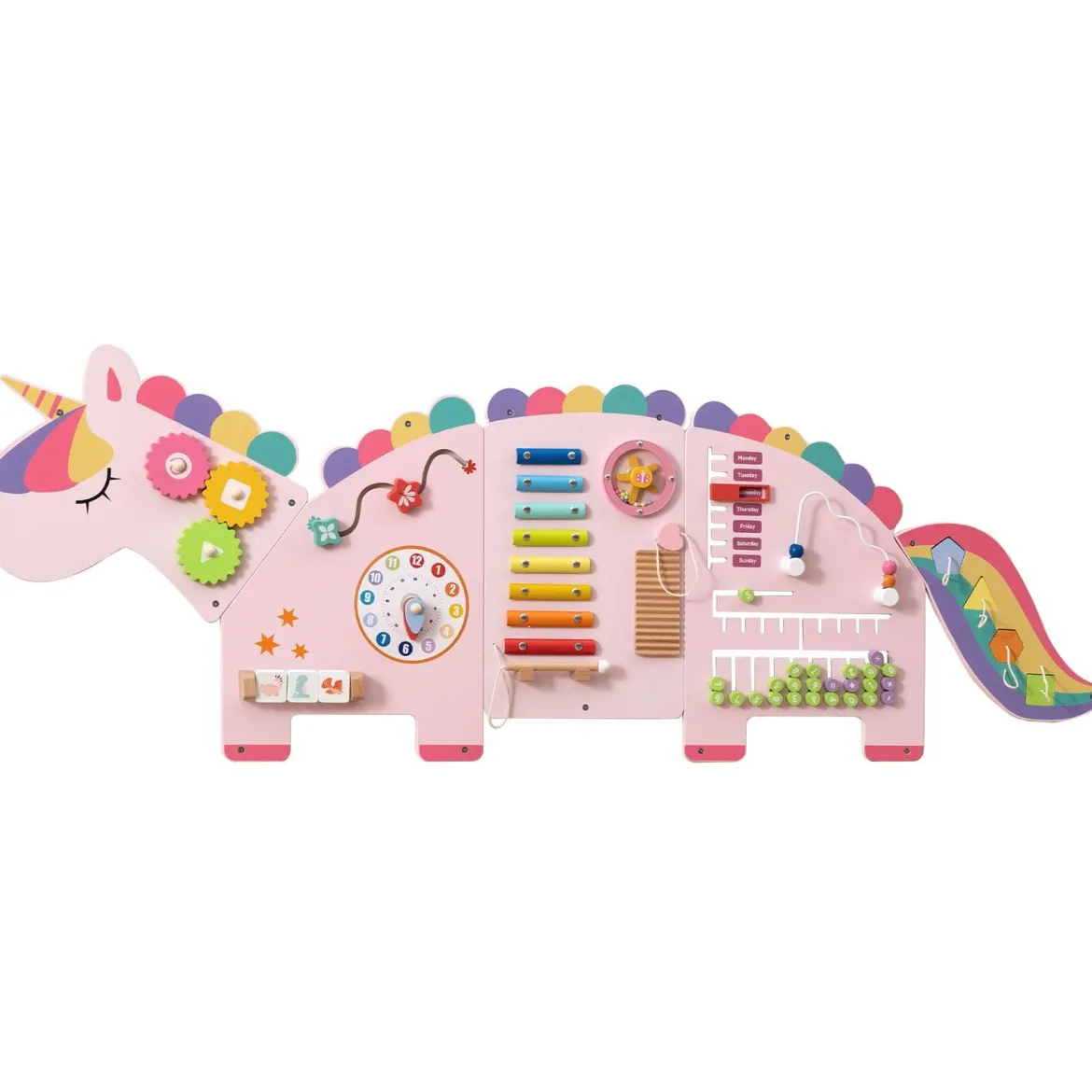 11 in 1 Einhorn Aktivitätswand für Frühe Entwicklung Busy Board Paneele für Kleinkinder Sinnesbrett