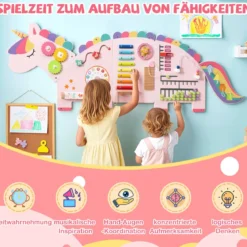 11 in 1 Einhorn Aktivitätswand für Frühe Entwicklung Busy Board Paneele für Kleinkinder Sinnesbrett