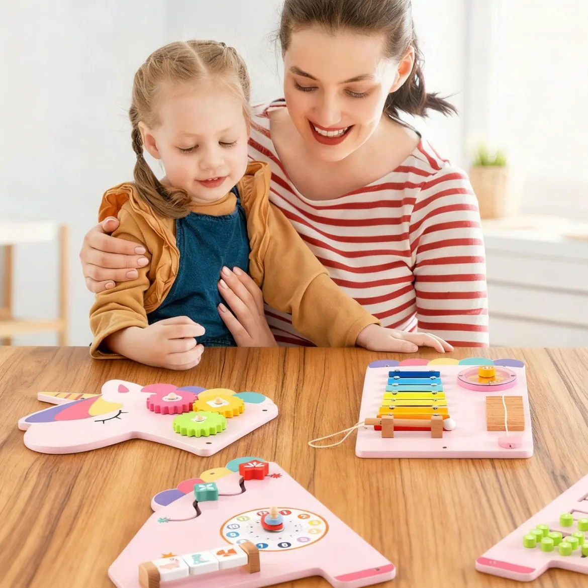 11 in 1 Einhorn Aktivitätswand für Frühe Entwicklung Busy Board Paneele für Kleinkinder Sinnesbrett