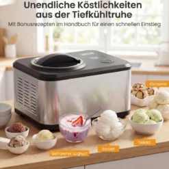 2 in 1 Eismaschine mit Joghurtfunktion 1,5 L Kompressor Eiscrememaschine Icecream Maker