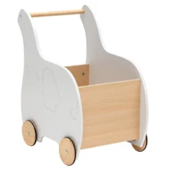 2 in 1 Elefantenform Lauflernwagen aus Holz mit Großer Spielzeugkiste Lauflernhilfe Weiß