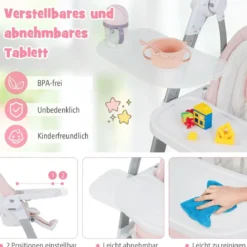 3 in 1 Elektrischer Babyschaukel mit 8 Schaukelposition & Timing & Auto Schaltfunktion Rosa
