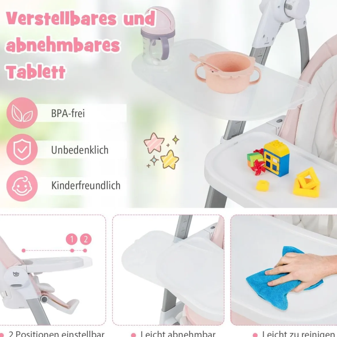 3 in 1 Elektrischer Babyschaukel mit 8 Schaukelposition & Timing & Auto Schaltfunktion Rosa