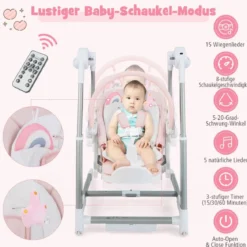 3 in 1 Elektrischer Babyschaukel mit 8 Schaukelposition & Timing & Auto Schaltfunktion Rosa