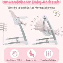 3 in 1 Elektrischer Babyschaukel mit 8 Schaukelposition & Timing & Auto Schaltfunktion Rosa
