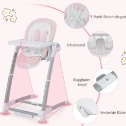 3 in 1 Elektrischer Babyschaukel mit 8 Schaukelposition & Timing & Auto Schaltfunktion Rosa