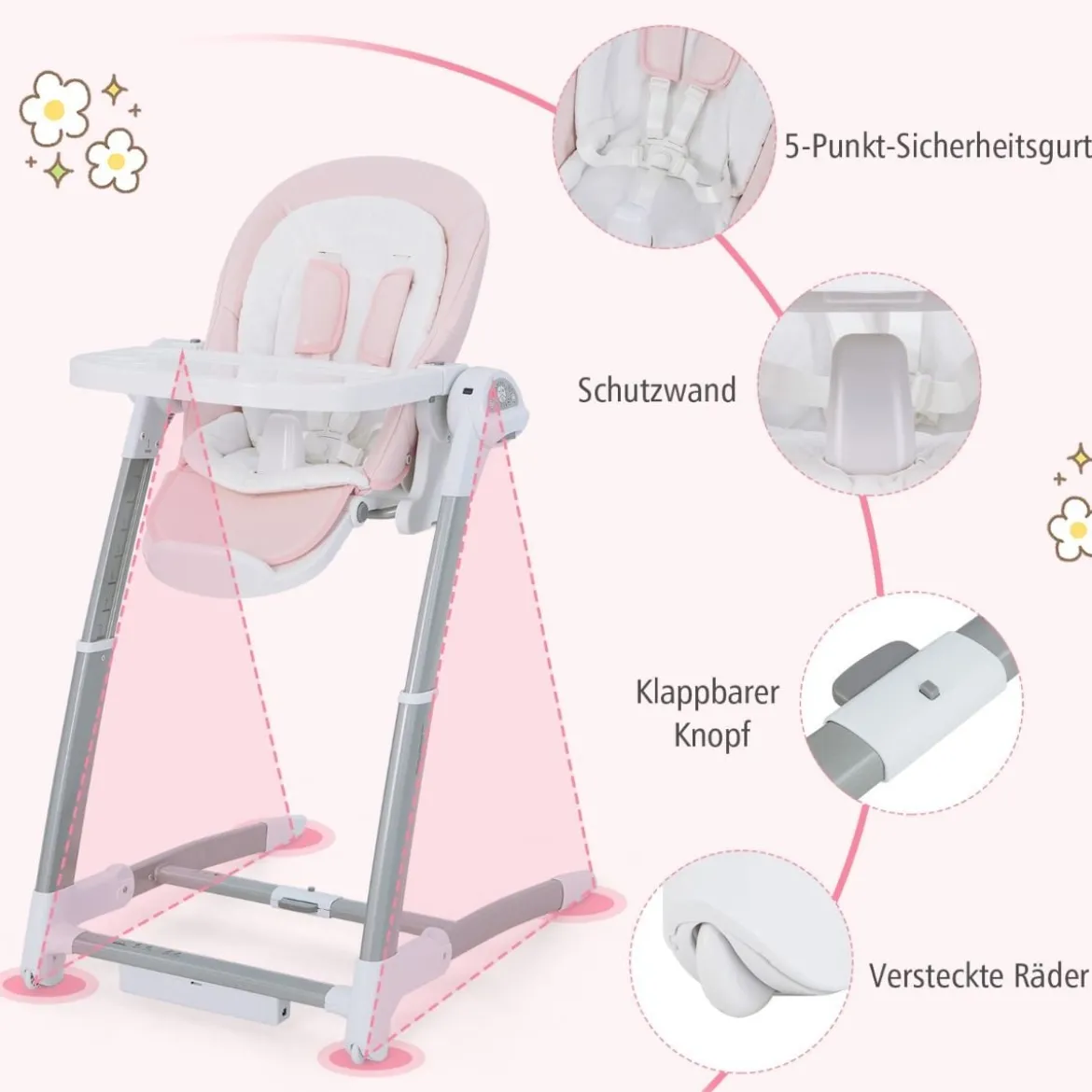 3 in 1 Elektrischer Babyschaukel mit 8 Schaukelposition & Timing & Auto Schaltfunktion Rosa