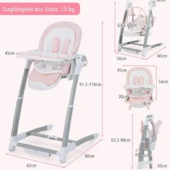 3 in 1 Elektrischer Babyschaukel mit 8 Schaukelposition & Timing & Auto Schaltfunktion Rosa