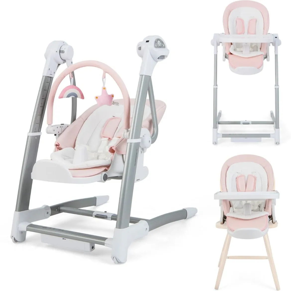 3 in 1 Elektrischer Babyschaukel mit 8 Schaukelposition & Timing & Auto Schaltfunktion Rosa
