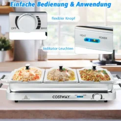 3 in 1 Elektrischer Wärmebehälter mit Temperaturregler bis 150℃ 450W Speisewärmer 9L
