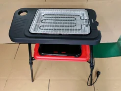 2 in 1 Elektrogrill 2000W Standgrill mit Doppelter Grillplatten & Höhenverstellbarem Ständer