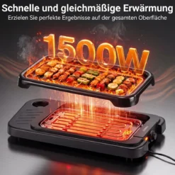2 in 1 Elektrogrill 2000W Standgrill mit Doppelter Grillplatten & Höhenverstellbarem Ständer