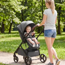 3 in 1 Faltbare Kinderwagen mit Umkehrbarem Sitz & Liegefunktion Reisebuggy Kombikinderwagen Grau
