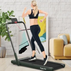 2-in-1 Faltbares Laufband mit APP & Fernbedienung Handyhalter LED-Display und Lautsprecher Grün