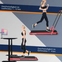 2-in-1 Faltbares Laufband mit APP & Fernbedienung Handyhalter Kompaktes Heim Laufband Rot