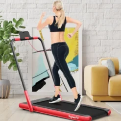 2-in-1 Faltbares Laufband mit APP & Fernbedienung Handyhalter Kompaktes Heim Laufband Rot