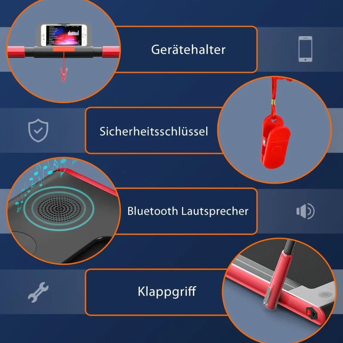 2-in-1 Faltbares Laufband mit APP & Fernbedienung Handyhalter Kompaktes Heim Laufband Rot