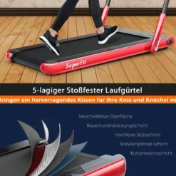 2-in-1 Faltbares Laufband mit APP & Fernbedienung Handyhalter Kompaktes Heim Laufband Rot