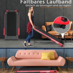 2-in-1 Faltbares Laufband mit APP & Fernbedienung Handyhalter Kompaktes Heim Laufband Rot