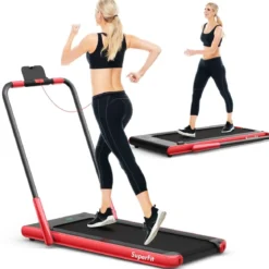 2-in-1 Faltbares Laufband mit APP & Fernbedienung Handyhalter Kompaktes Heim Laufband Rot