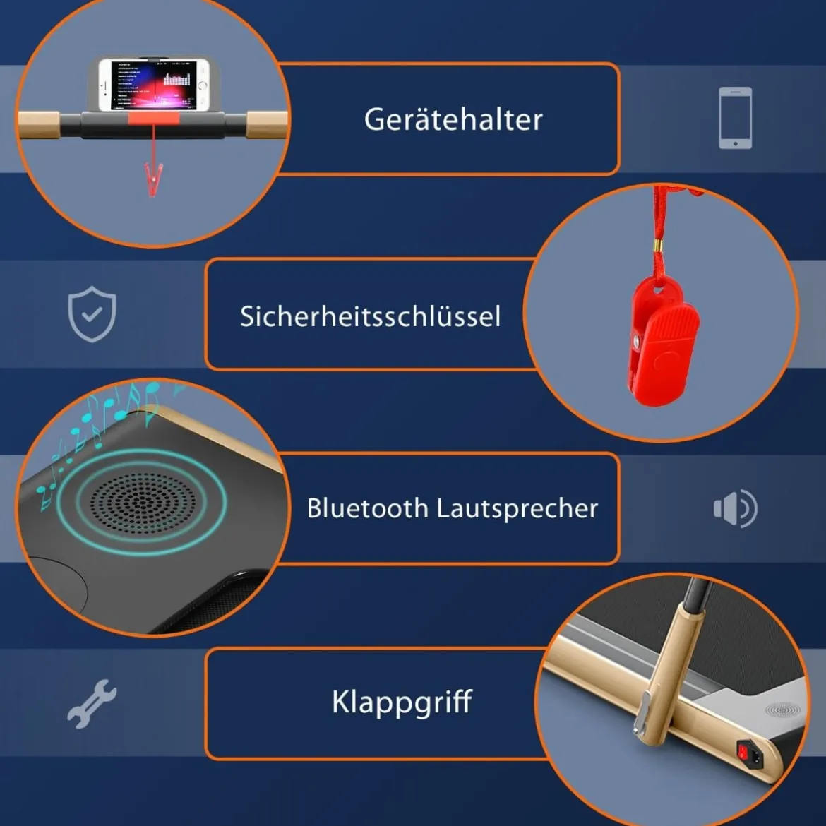 2-in-1 Faltbares Laufband mit APP & Fernbedienung Handyhalter LED-Display und Lautsprecher Gelb