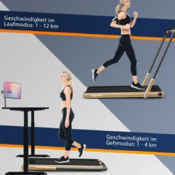 2-in-1 Faltbares Laufband mit APP & Fernbedienung Handyhalter LED-Display und Lautsprecher Gelb