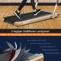 2-in-1 Faltbares Laufband mit APP & Fernbedienung Handyhalter LED-Display und Lautsprecher Gelb
