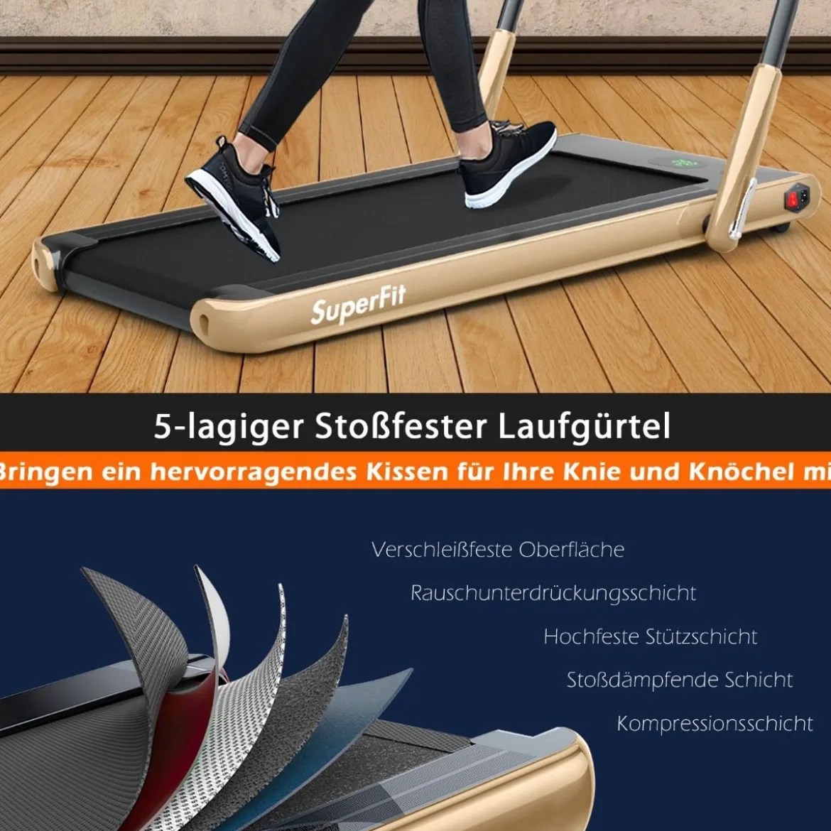 2-in-1 Faltbares Laufband mit APP & Fernbedienung Handyhalter LED-Display und Lautsprecher Gelb