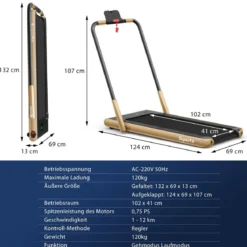 2-in-1 Faltbares Laufband mit APP & Fernbedienung Handyhalter LED-Display und Lautsprecher Gelb