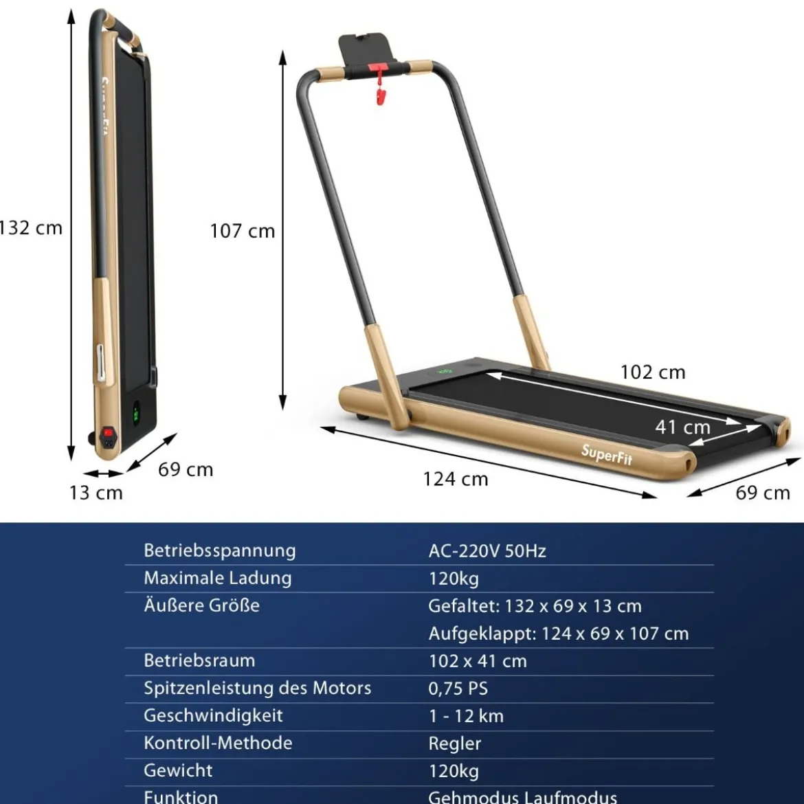 2-in-1 Faltbares Laufband mit APP & Fernbedienung Handyhalter LED-Display und Lautsprecher Gelb