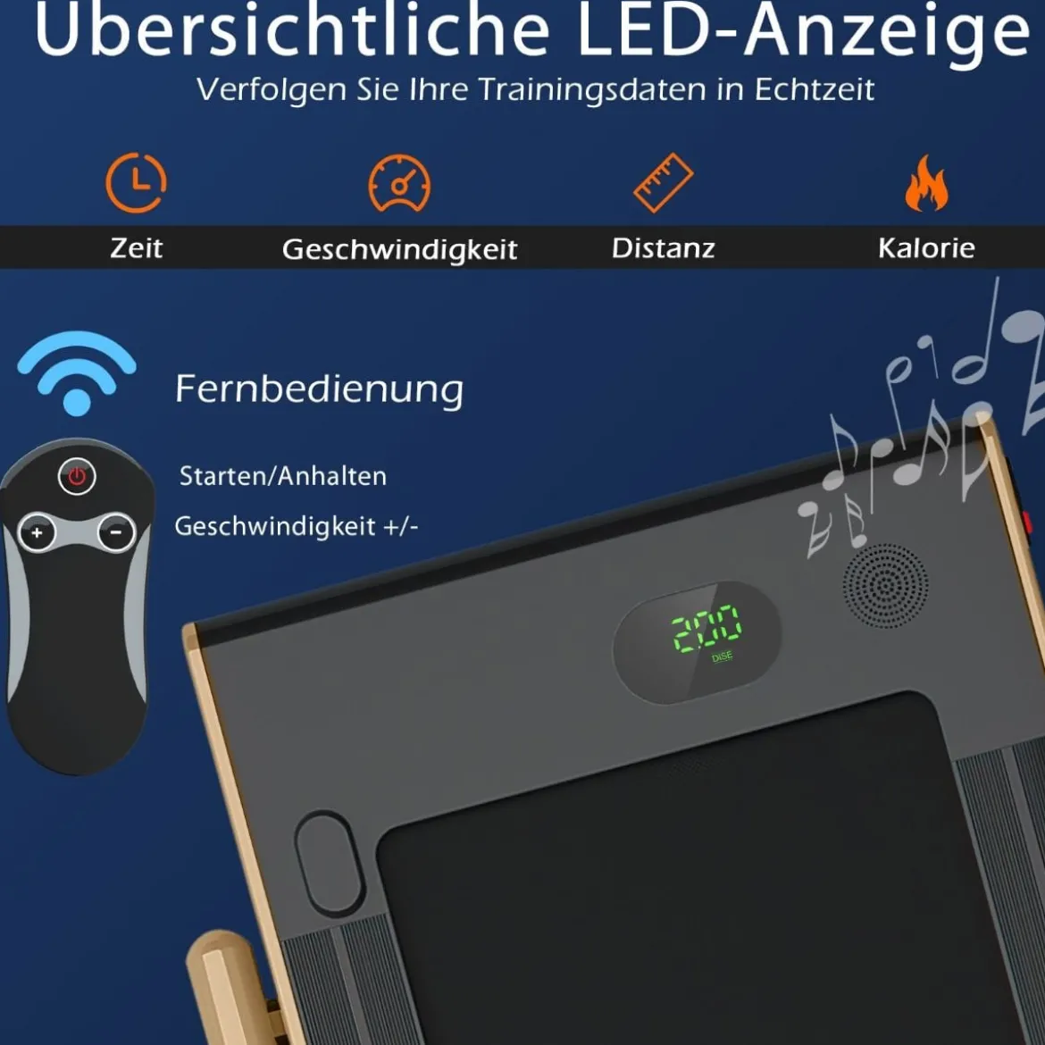 2-in-1 Faltbares Laufband mit APP & Fernbedienung Handyhalter LED-Display und Lautsprecher Gelb