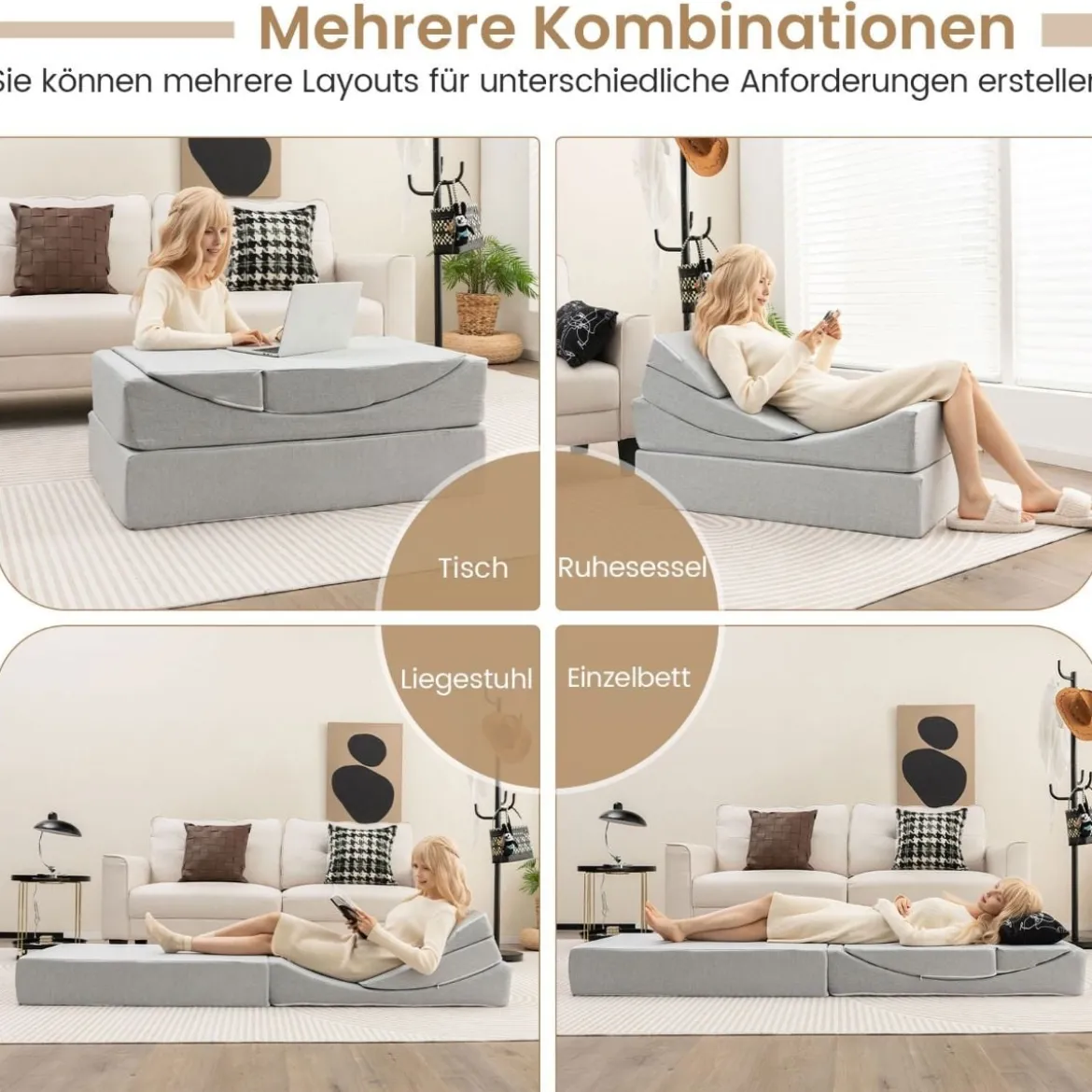 4 in 1 Faltbares Schlafsofa mit Hochdichtem Schwamm & Waschbarem Leinenstoffbezug