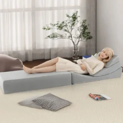 4 in 1 Faltbares Schlafsofa mit Hochdichtem Schwamm & Waschbarem Leinenstoffbezug