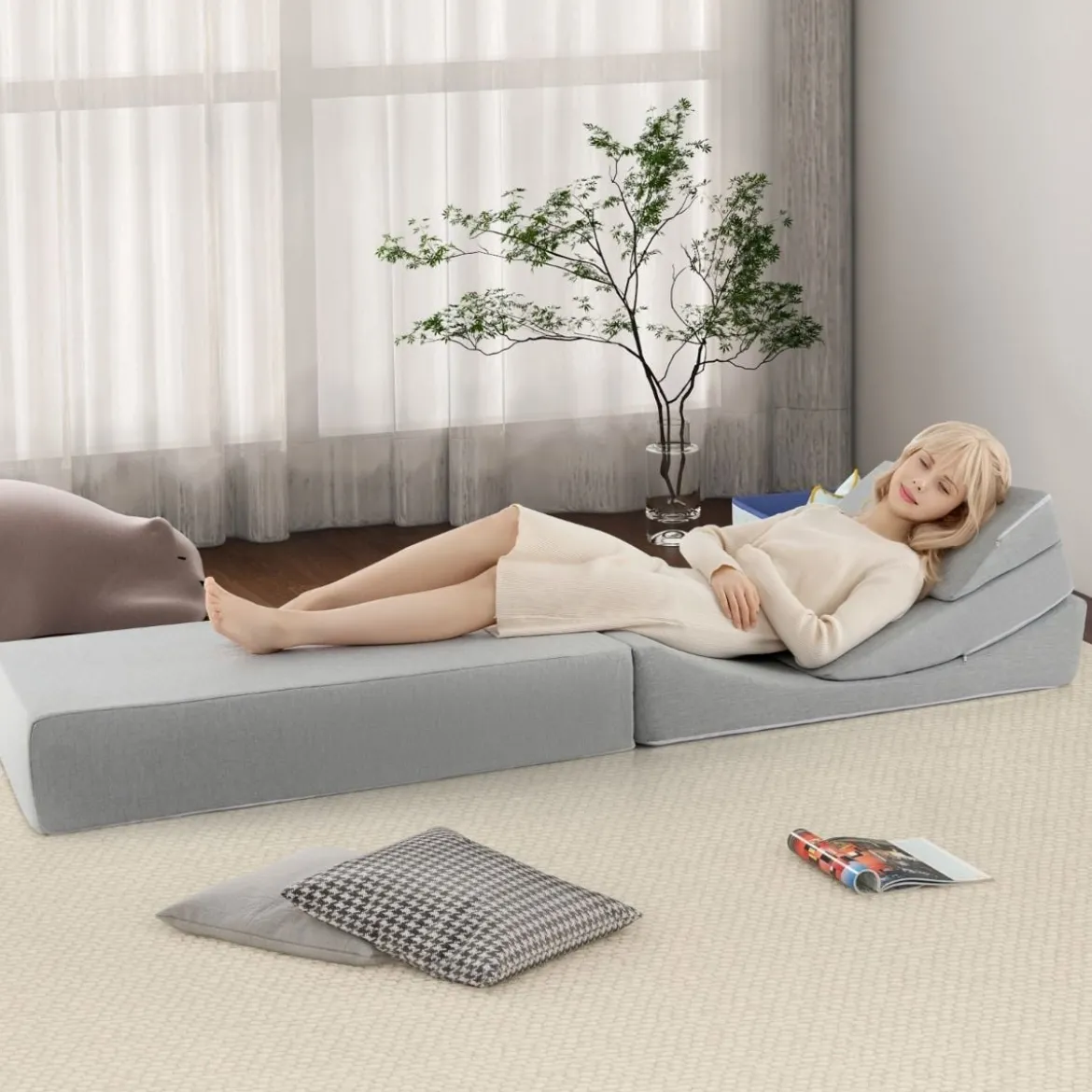 4 in 1 Faltbares Schlafsofa mit Hochdichtem Schwamm & Waschbarem Leinenstoffbezug