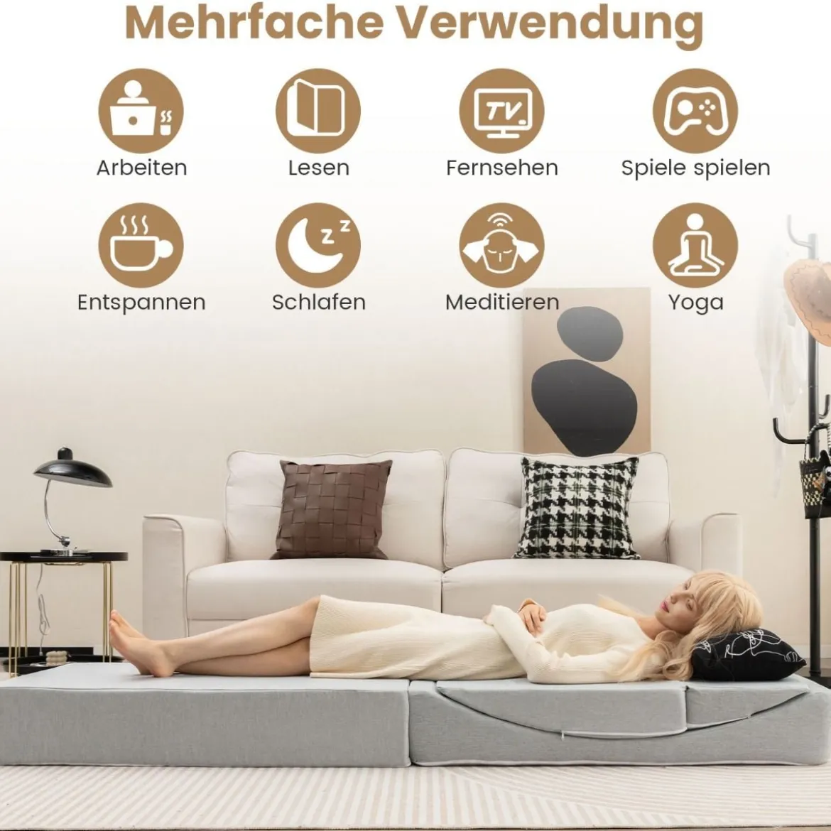 4 in 1 Faltbares Schlafsofa mit Hochdichtem Schwamm & Waschbarem Leinenstoffbezug