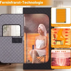 Infrarot Sauna mit 6-stufiger Temperaturregelung Fernbedienung & 9 Timerstufen 90 x 90 x 180 cm