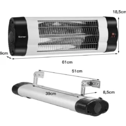 Infrarot-Wandheizung elektrische Terrassenheizung mit Fernbedienung 61 x 18,5 x 9 cm