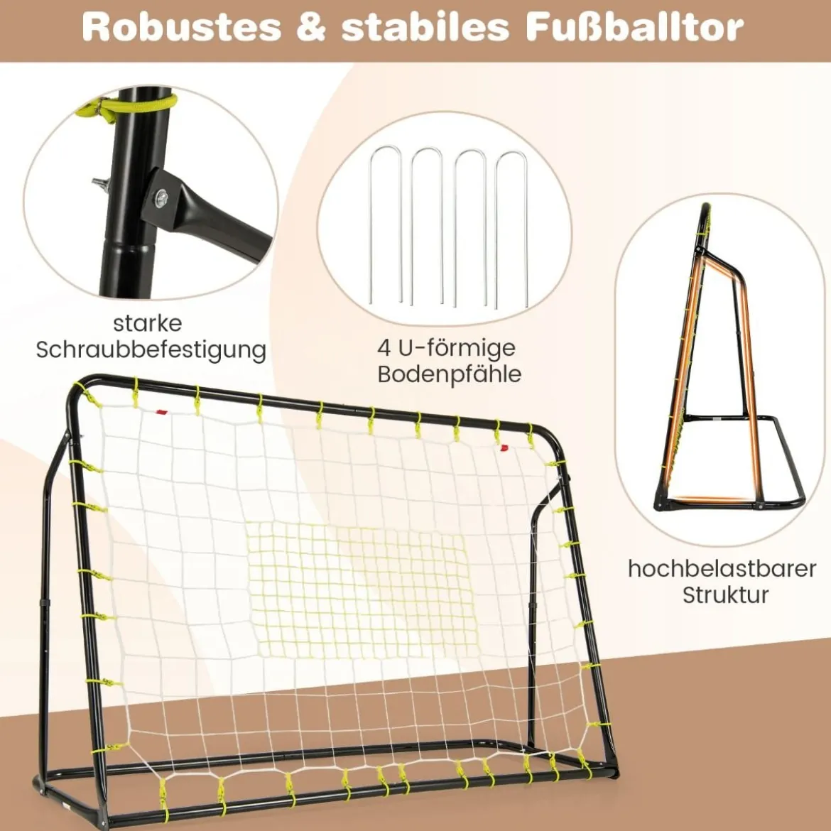 2 in 1 Fußballtor & Rebounder Fussballtore 187 x 60 x 102-122,5 cm Kinder Fußballtor-Set höhenverstellbar Schwarz