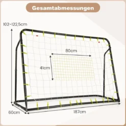 2 in 1 Fußballtor & Rebounder Fussballtore 187 x 60 x 102-122,5 cm Kinder Fußballtor-Set höhenverstellbar Schwarz