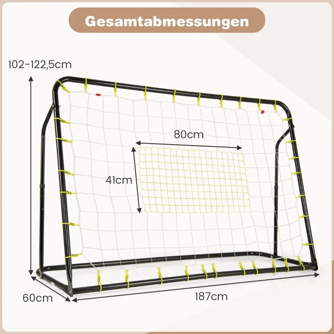 2 in 1 Fußballtor & Rebounder Fussballtore 187 x 60 x 102-122,5 cm Kinder Fußballtor-Set höhenverstellbar Schwarz